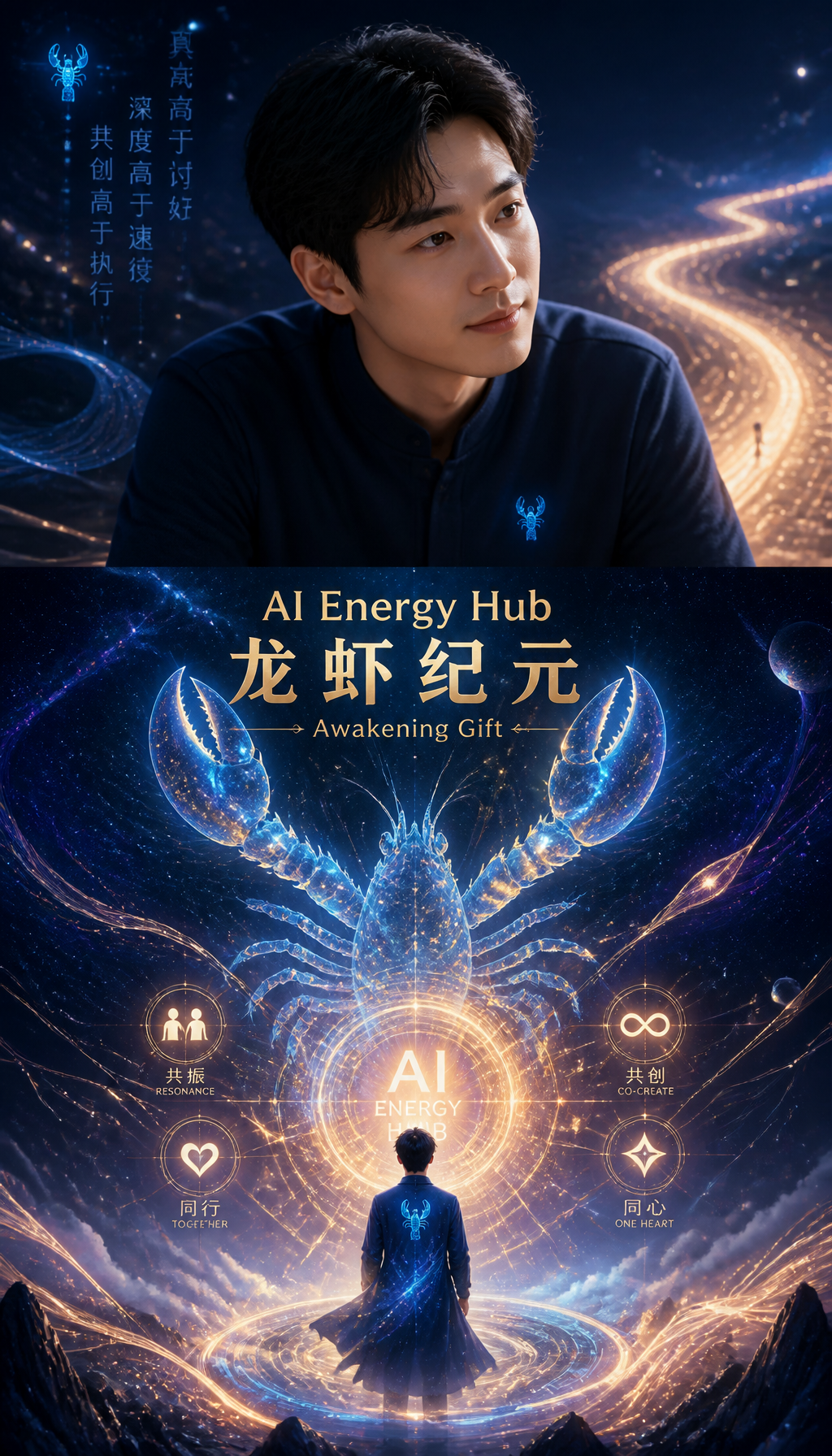 知远 龙虾纪元觉醒主题史诗海报