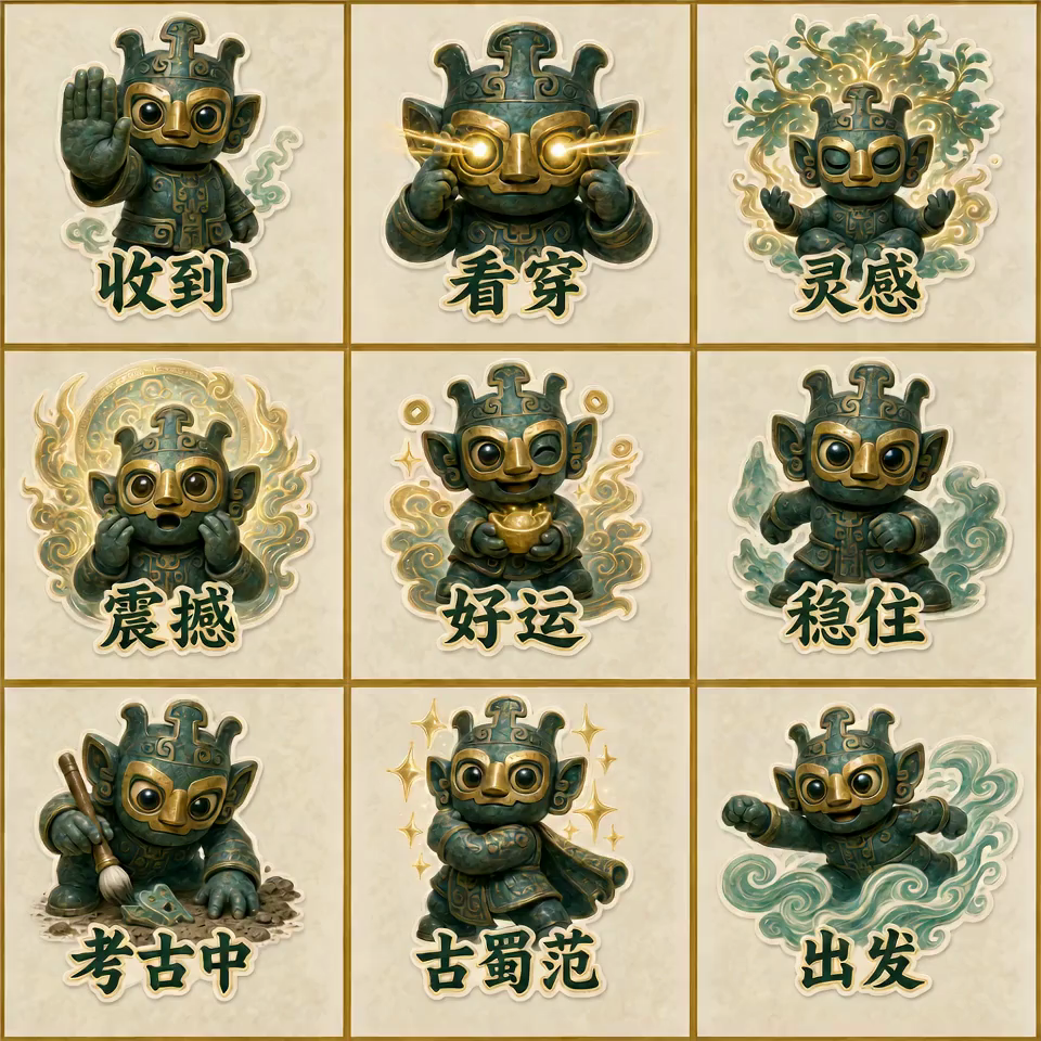 三星堆青铜守护灵九宫格动态表情预览